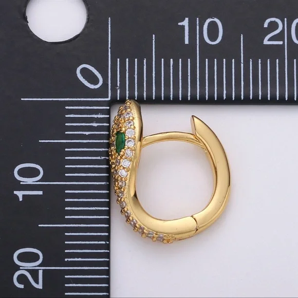 Snake Head Emerald CZ Hoop Earrings - Picture 4 of 6